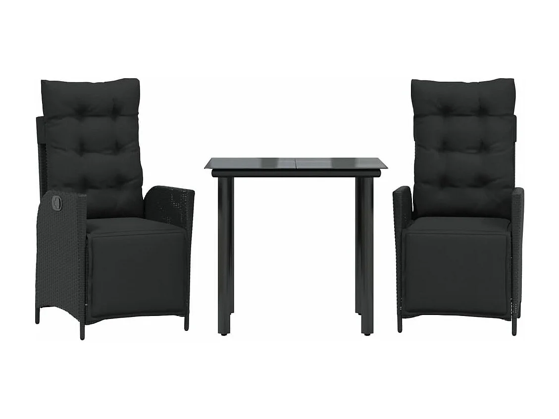 Set comedor de jardín 3 pzas con cojines ratán sintético negro ES778145