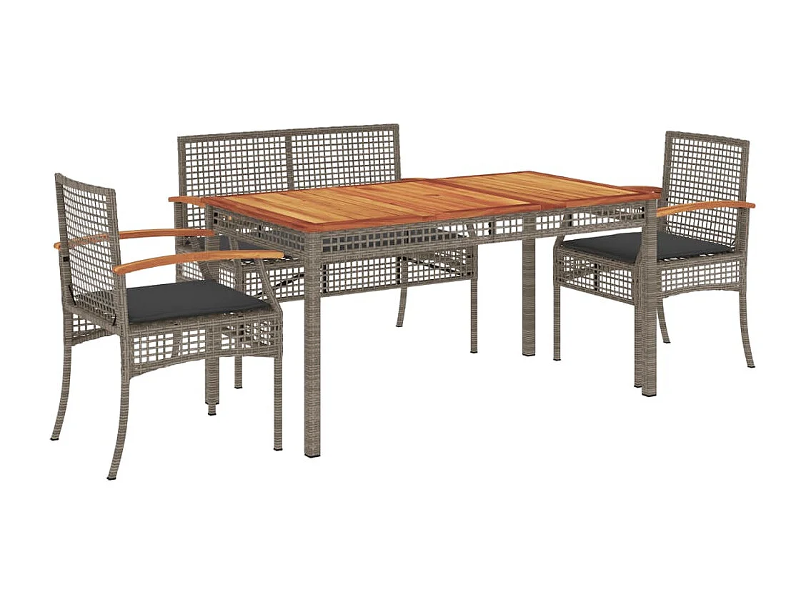 Ensemble à manger jardin 4pcs et coussins Gris Résine tressée FR82523