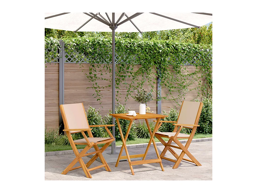 Ensemble de bistro 3 pcs beige tissu et bois massif FR67433