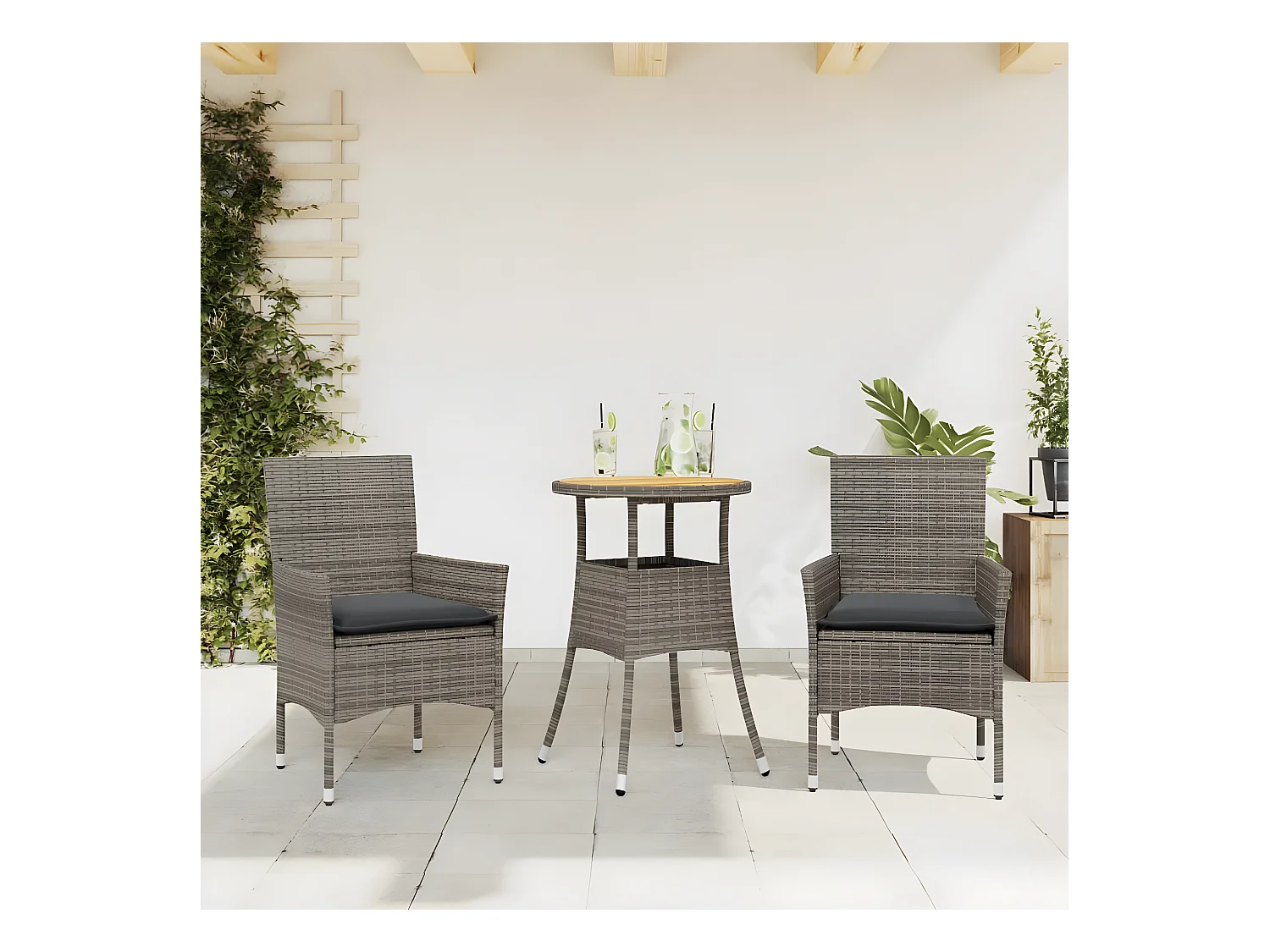 Ensemble à manger de jardin et coussins 3 pcs gris rotin acacia FR96425