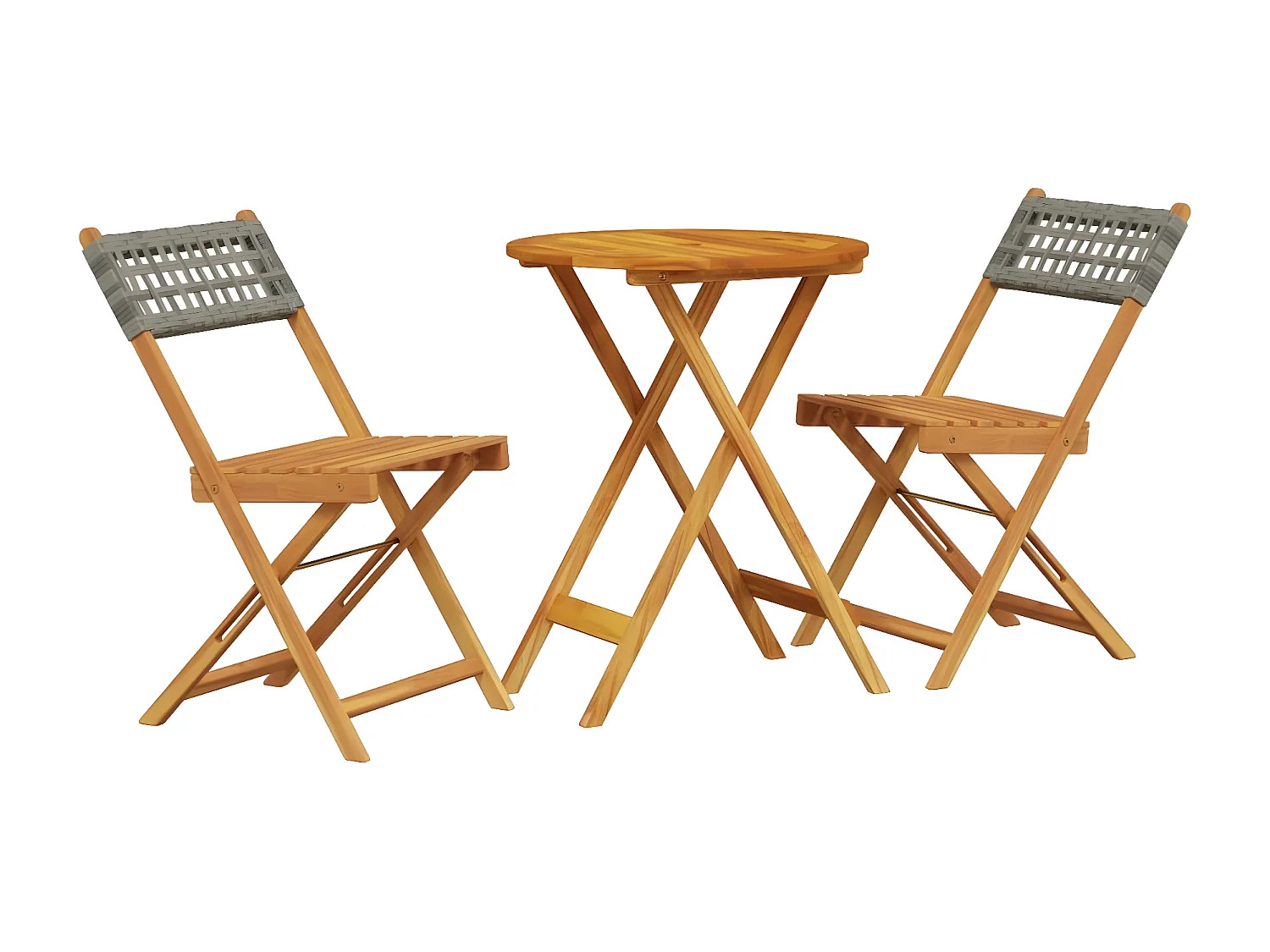 3-delige Bistroset poly rattan en massief hout grijs BE542297