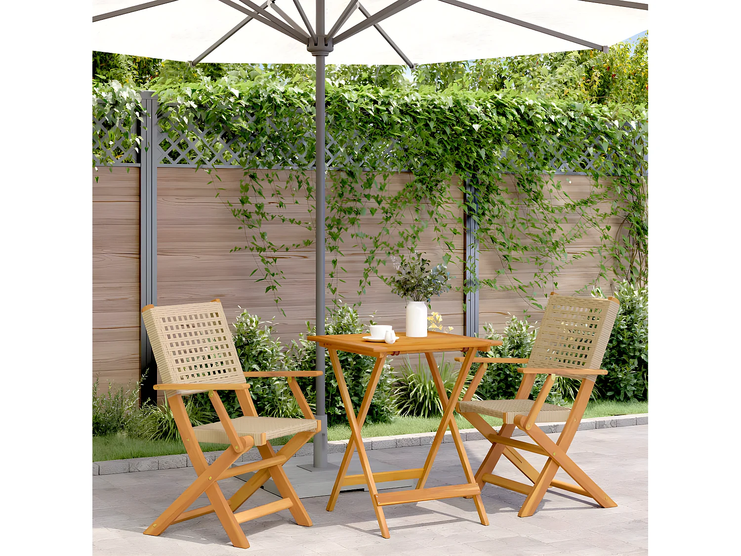 Ensemble de bistro 3 pcs beige résine tressée et bois massif FR19435