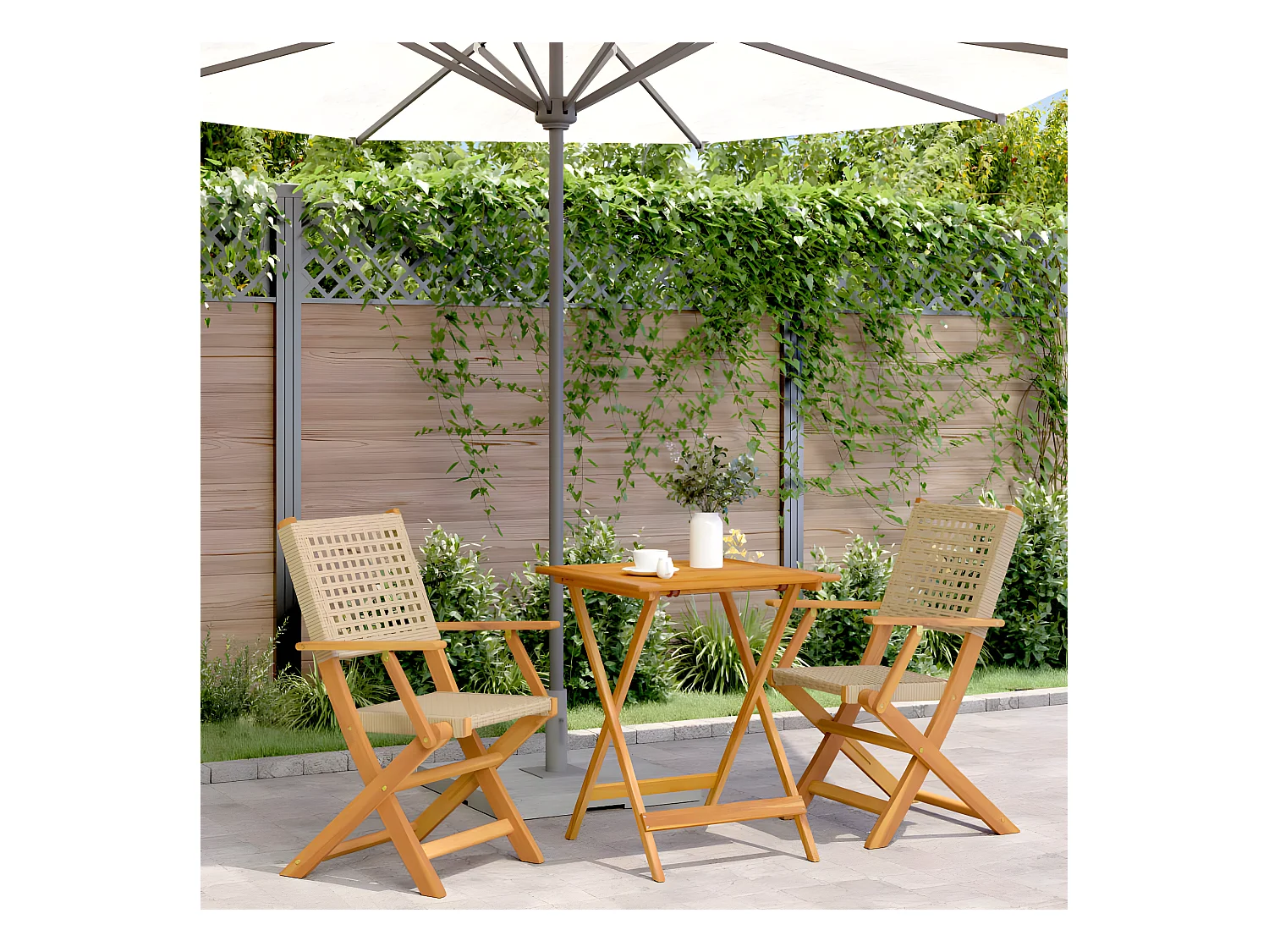 Ensemble de bistro 3 pcs beige résine tressée et bois massif FR19435