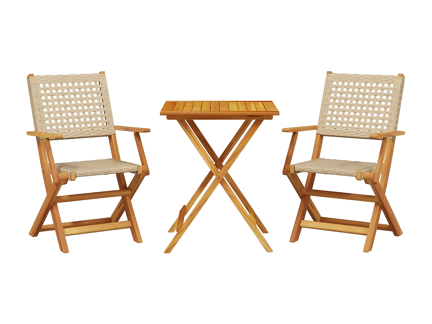 Ensemble de bistro 3 pcs beige résine tressée et bois massif FR19435