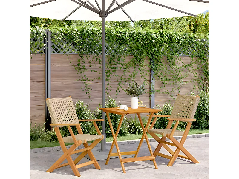 3-delige Bistroset poly rattan en massief hout beige BE426017