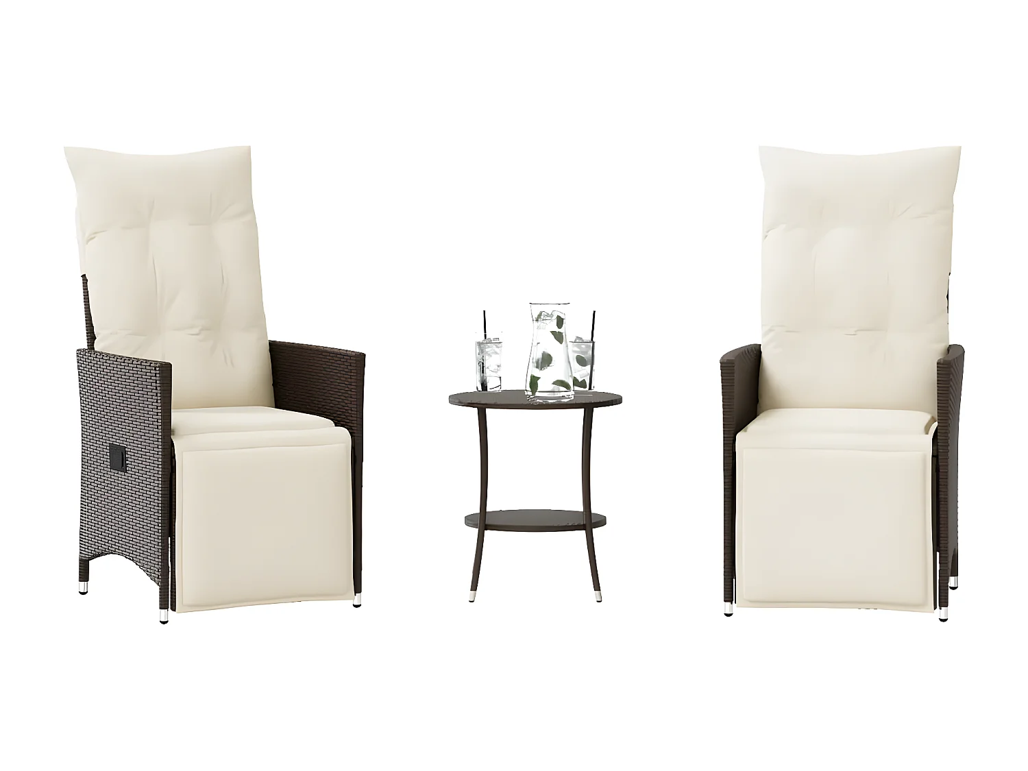 3-delige Bistroset met kussens poly rattan bruin BE675161