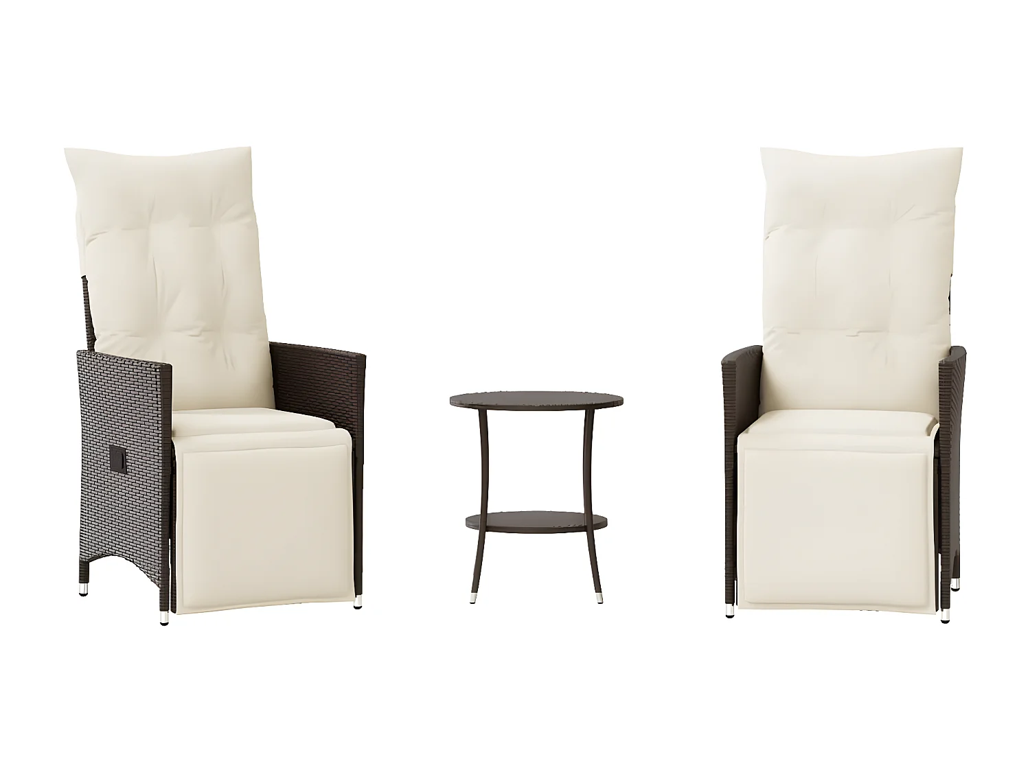 3-delige Bistroset met kussens poly rattan bruin BE675161