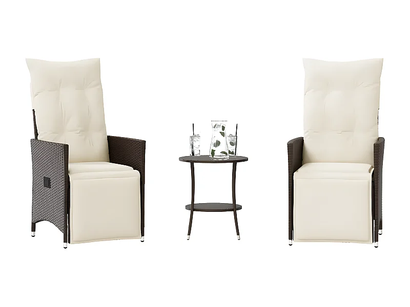 Ensemble de bistro 3 pcs avec coussins marron résine tressée FR70616