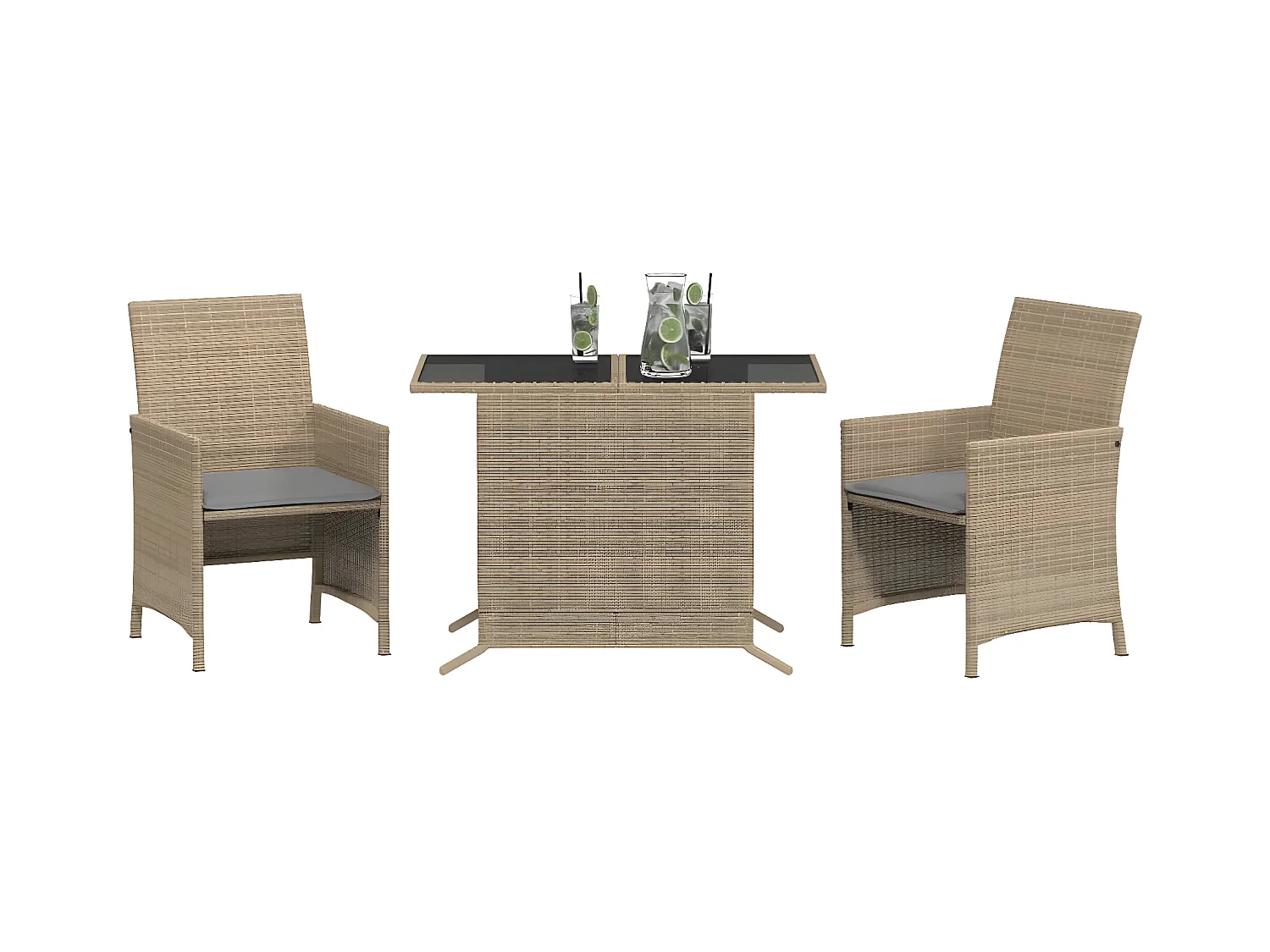 Ensemble de bistro 3 pcs coussins mélange beige résine tressée FR63564