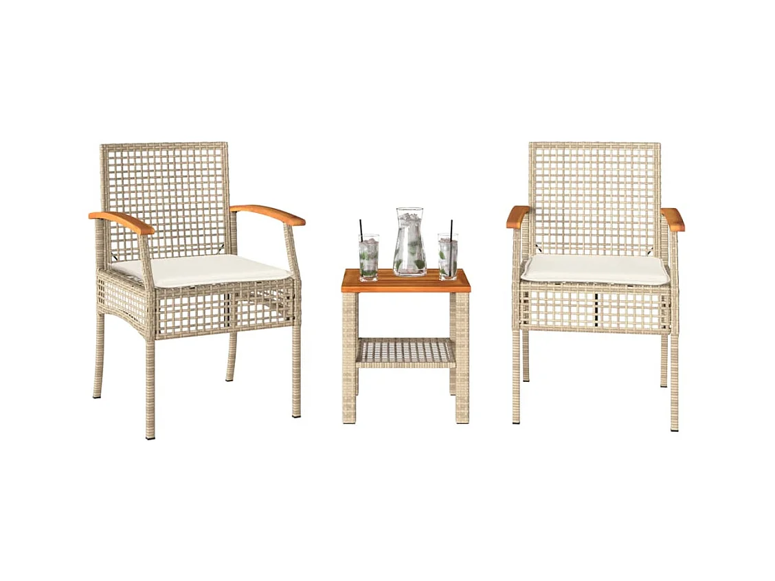 Ensemble de bistro 3 pcs coussins beige résine tressée acacia FR59552