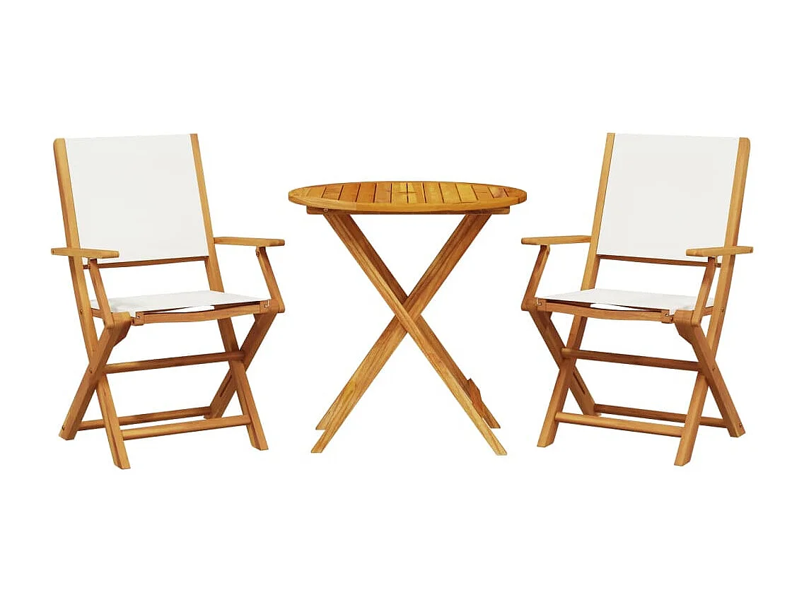 Ensemble de bistro 3 pcs blanc crème tissu et bois massif FR22649