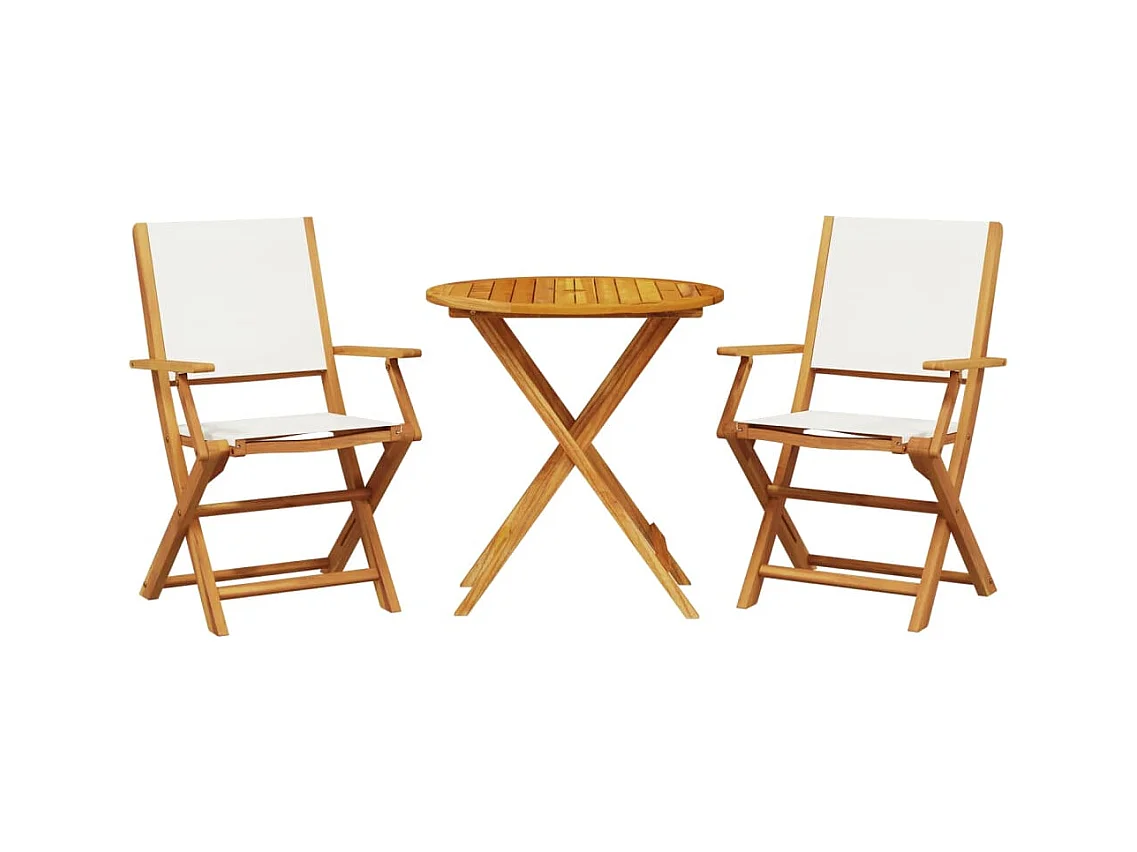 Juego de bistro de 3 piezas tela y madera maciza blanco crema ES659476