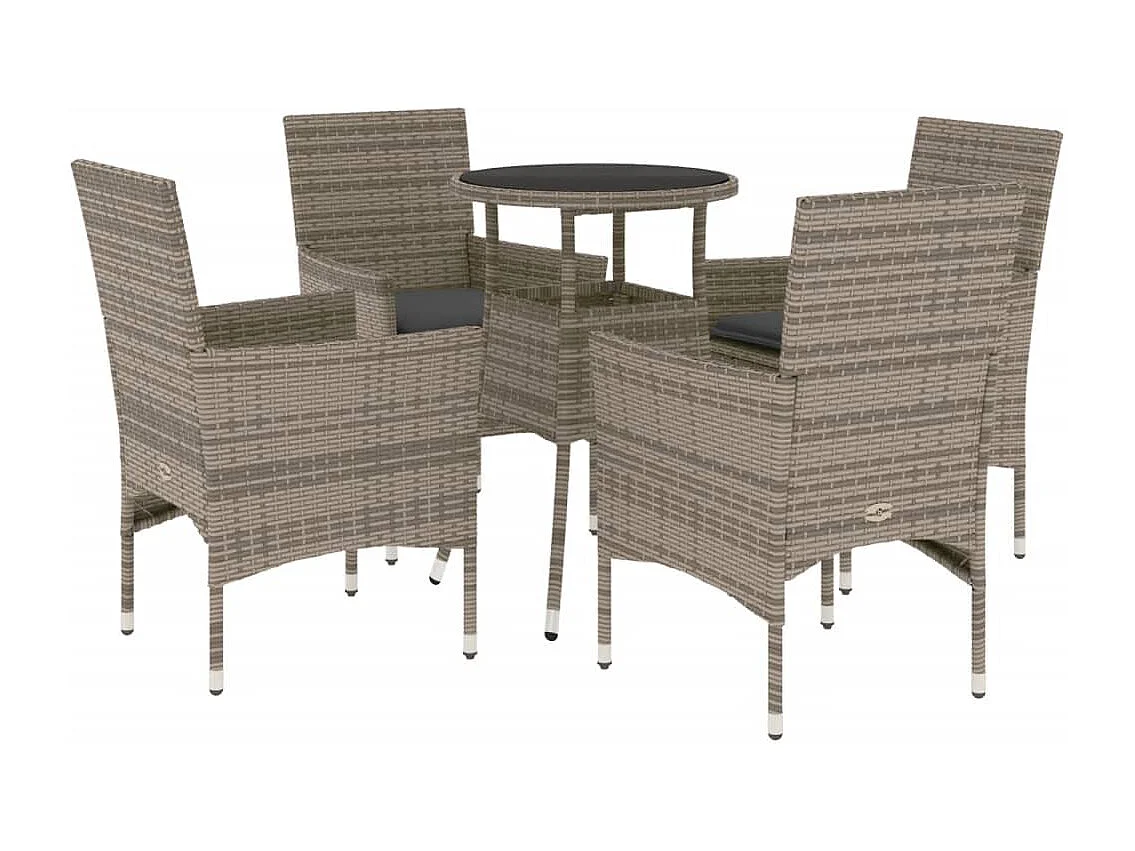 Set comedor jardín 5 pzas y cojines ratán sintético vidrio gris ES168748