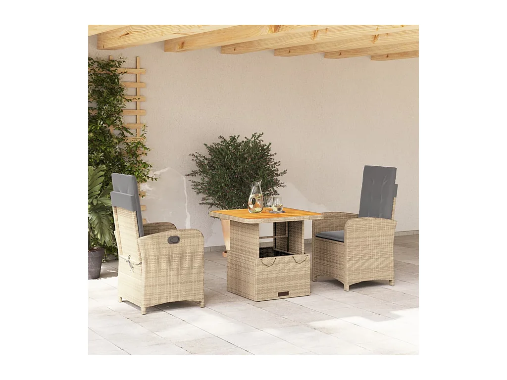 Ensemble à manger de jardin et coussins 3 pcs Beige poly rotin FR70795