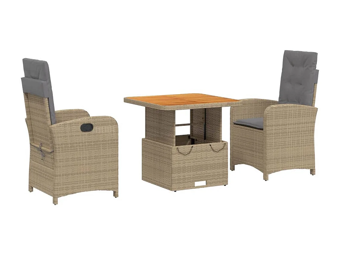 Ensemble à manger de jardin et coussins 3 pcs Beige poly rotin FR70795