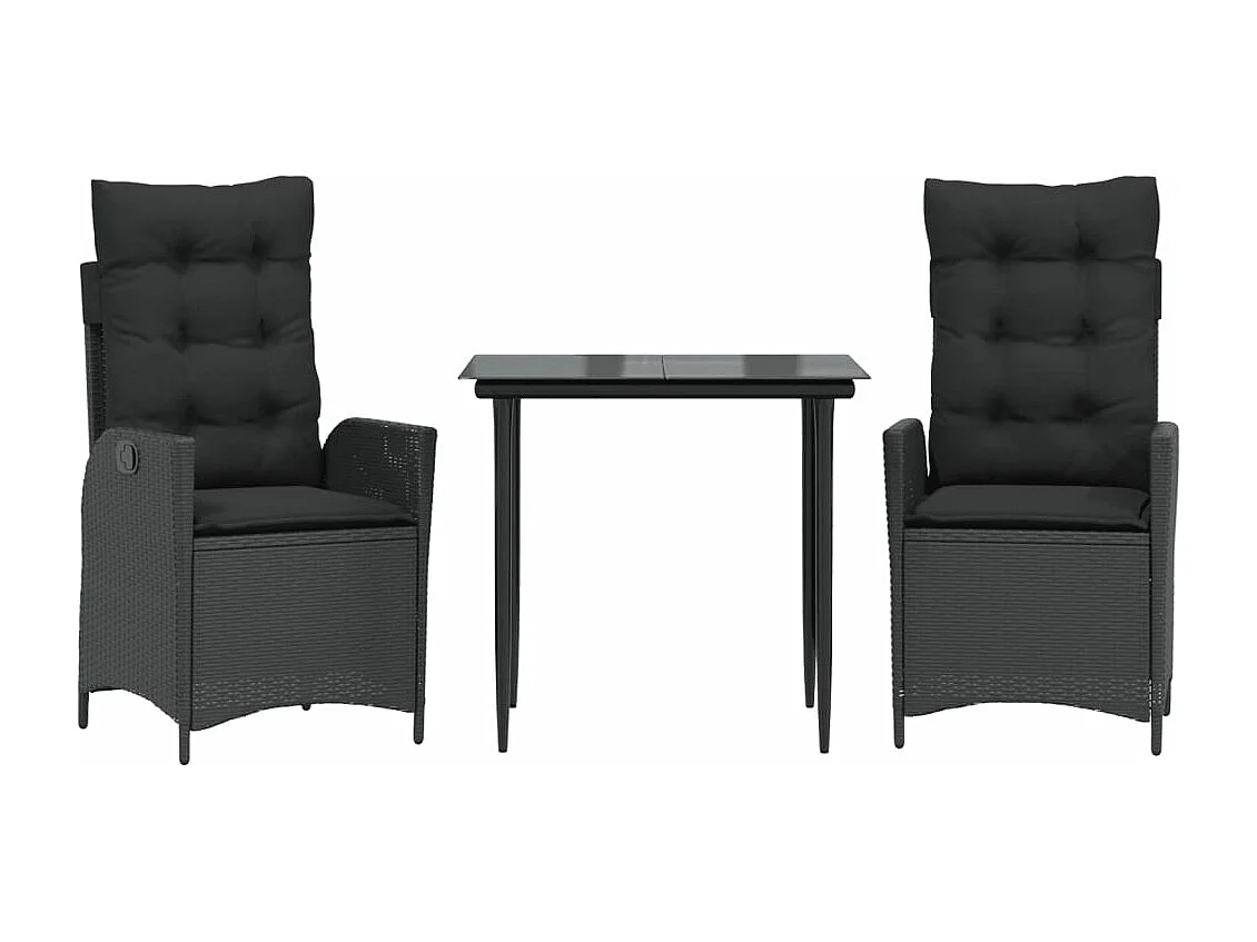 Ensemble à manger de jardin avec coussins 3 pcs Noir FR89615