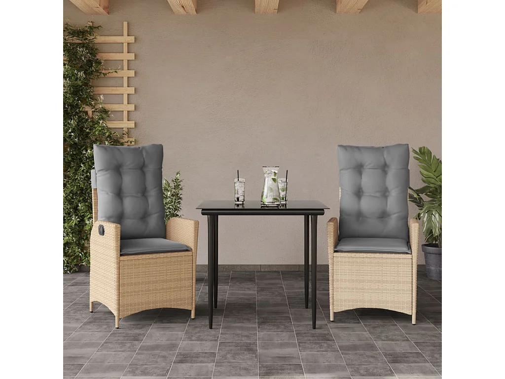 Ensemble à manger de jardin et coussins 3 pcs Beige poly rotin FR42141