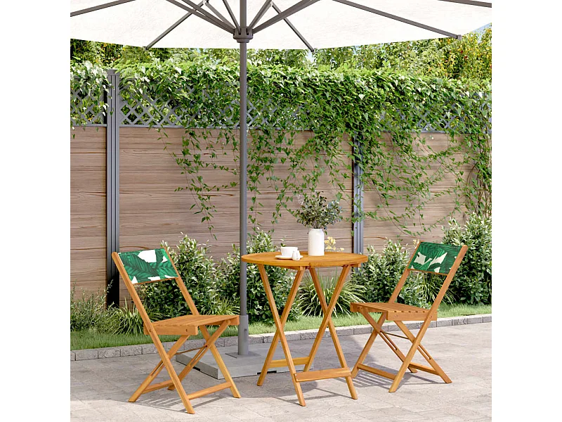 Ensemble de bistro 3 pcs motif de feuilles tissu et bois massif FR84759