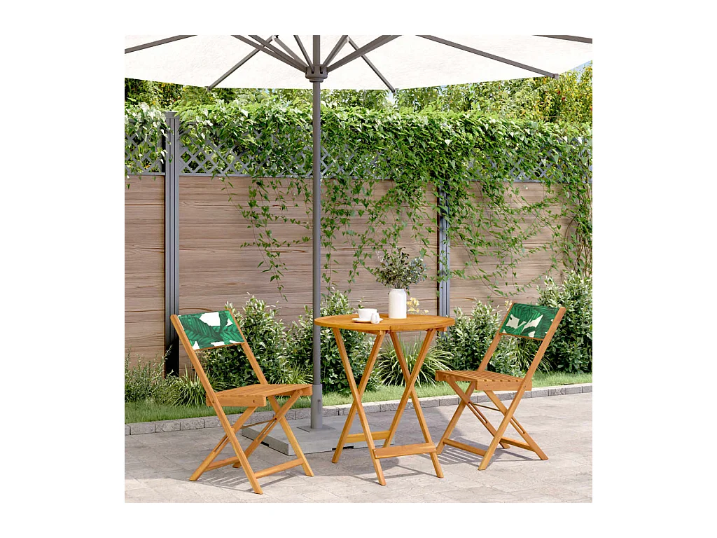 Ensemble de bistro 3 pcs motif de feuilles tissu et bois massif FR84759