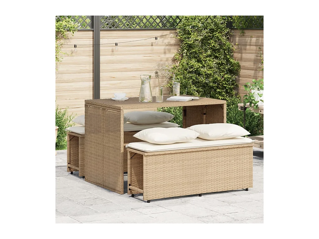 Ensemble à manger de jardin et coussins 3 pcs Beige poly rotin FR42286