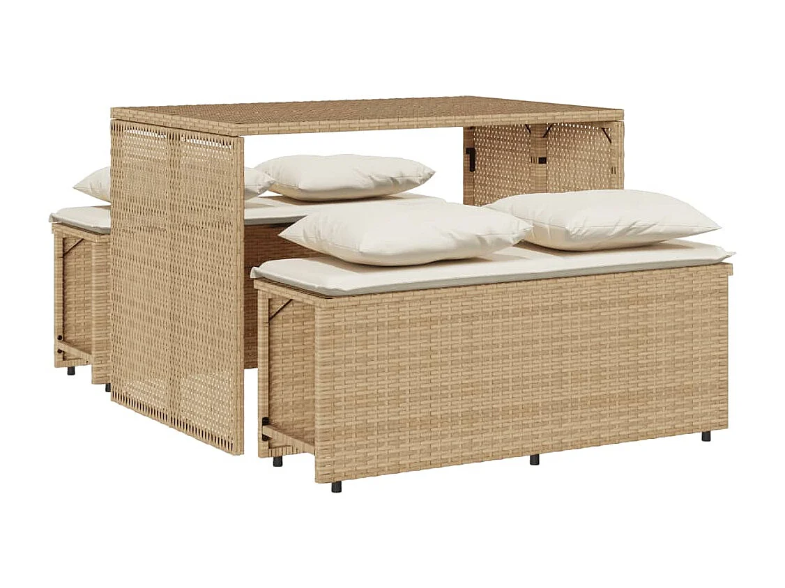 Ensemble à manger de jardin et coussins 3 pcs Beige poly rotin FR42286