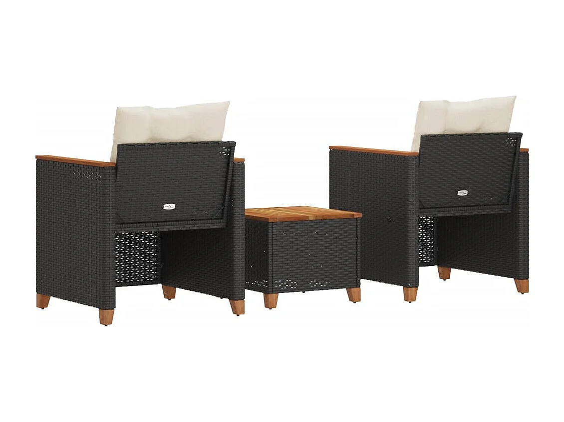 Ensemble de bistro 3 pcs et coussins noir résine tressée acacia FR44447