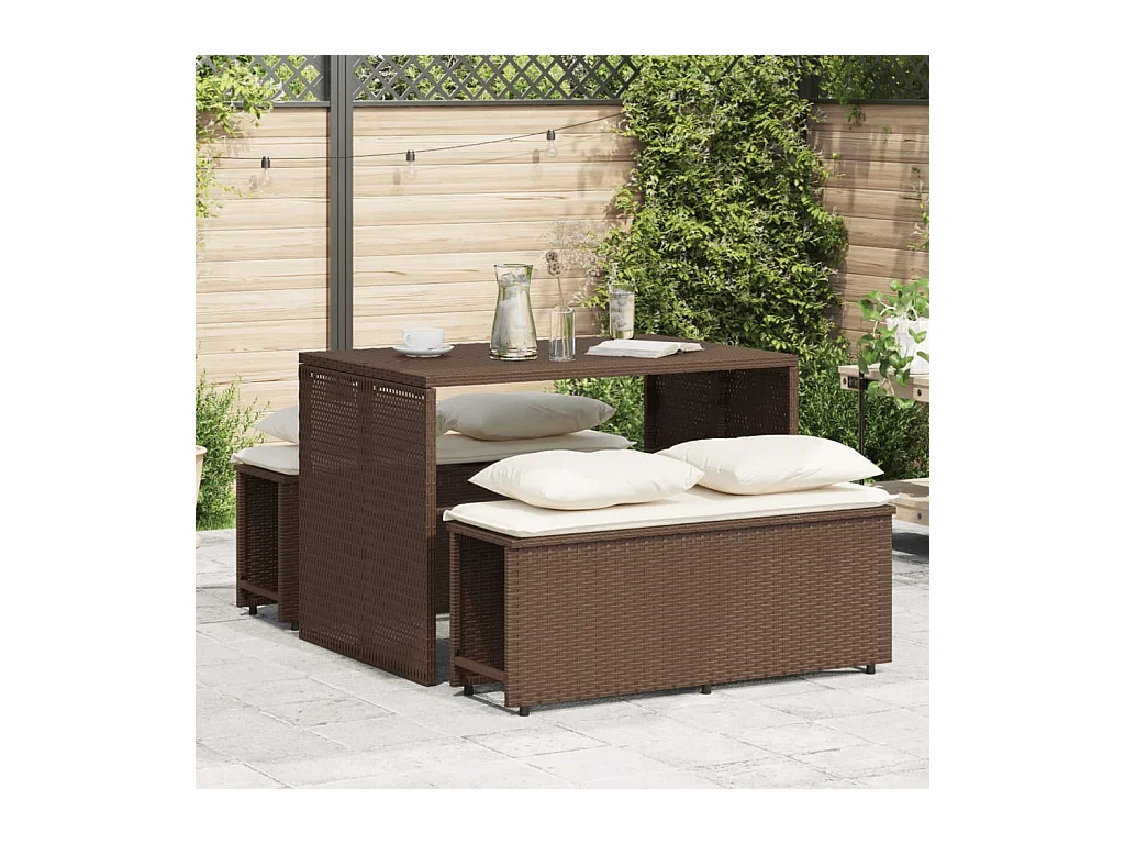 Ensemble à manger de jardin 3 pcs et coussins marron poly rotin FR91038