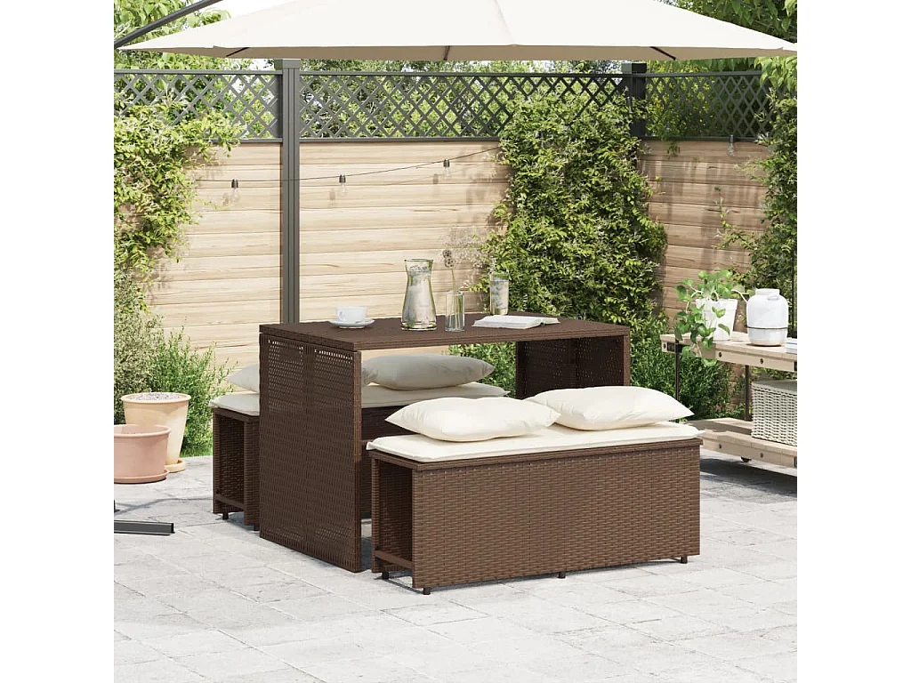 Ensemble à manger de jardin 3 pcs et coussins marron poly rotin FR91038
