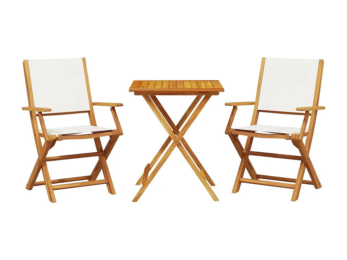 Ensemble de bistro 3 pcs blanc crème tissu et bois massif FR15815