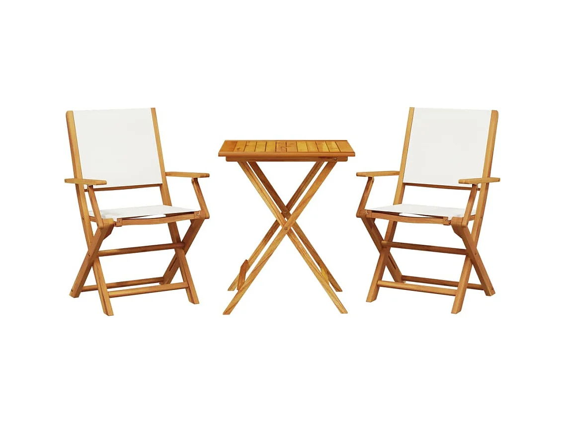 Juego de bistro de 3 piezas tela y madera maciza blanco crema ES381143