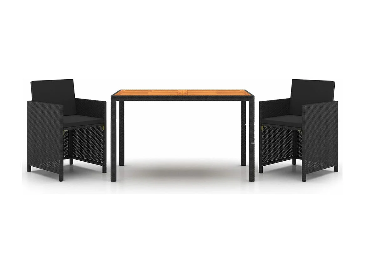 Ensemble à manger de jardin avec coussins 3 pcs poly rotin noir FR27016