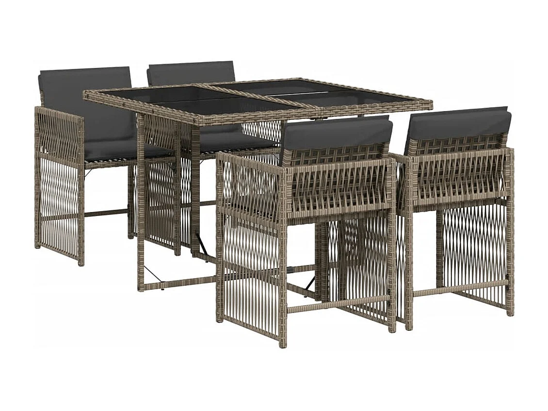 Ensemble à manger de jardin 5 pcs coussins gris résine tressée FR41453