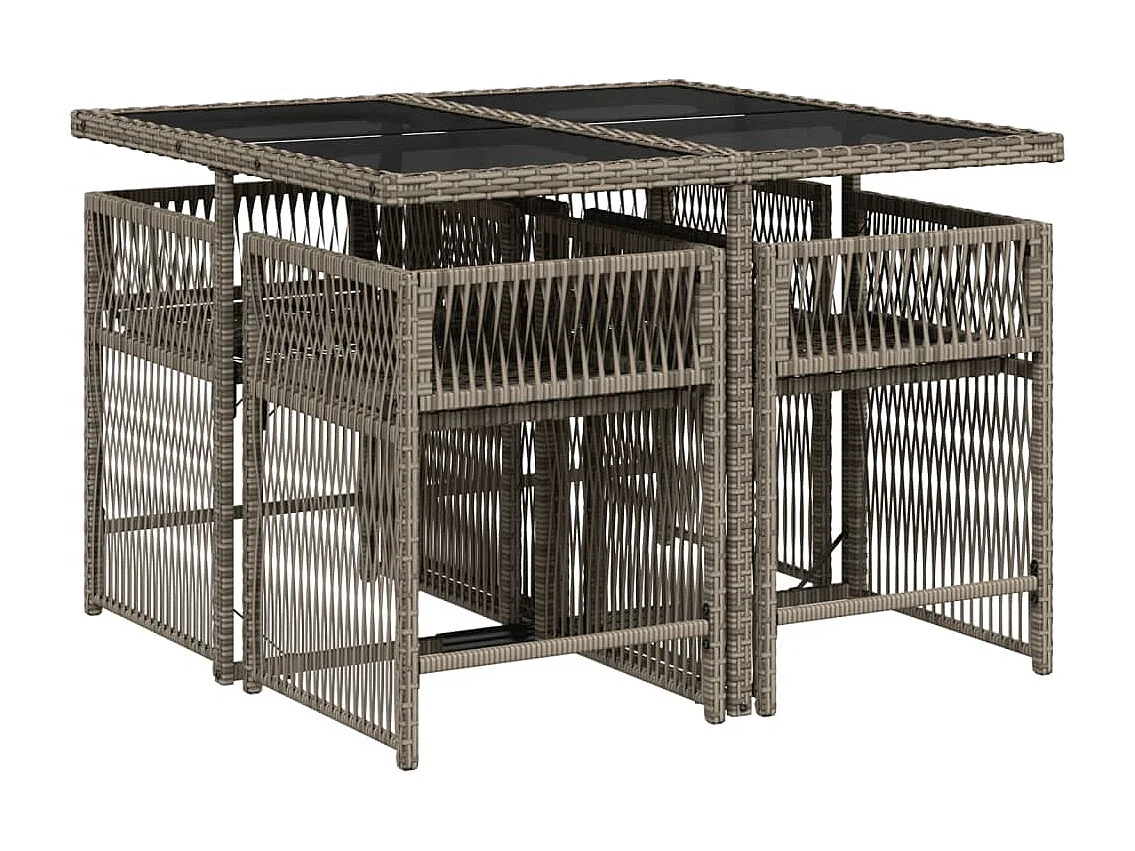 Set comedor de jardín 5 piezas con cojines ratán sintético gris ES888494