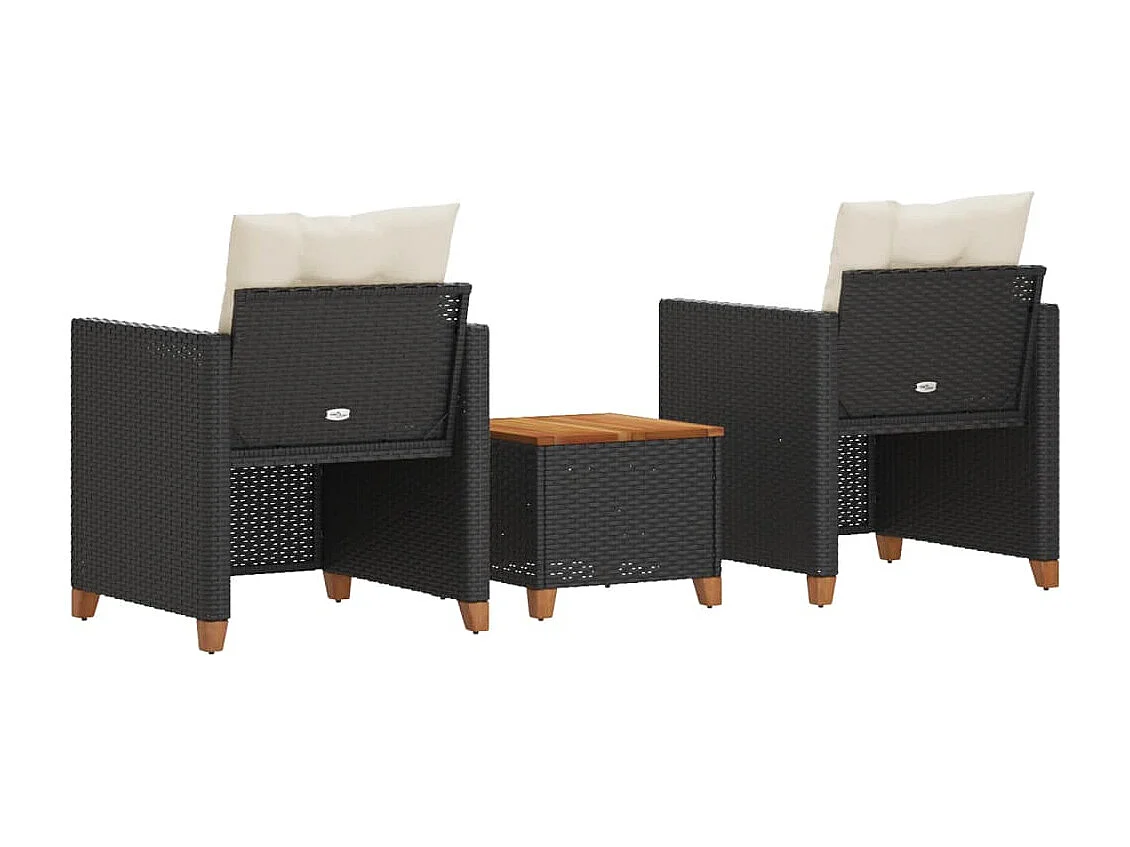 Ensemble de bistro 3 pcs et coussins noir résine tressée acacia FR84802