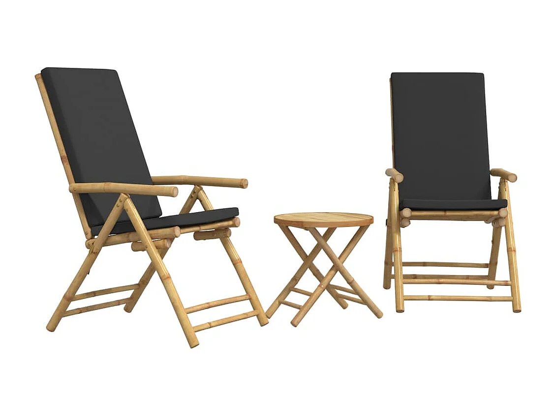 Ensemble de bistro pliante 3 pcs et coussins gris foncé bambou FR48911