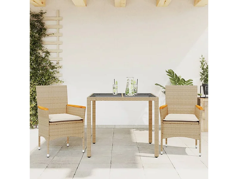 Ensemble à manger de jardin et coussins 3 pcs beige rotin verre FR31269