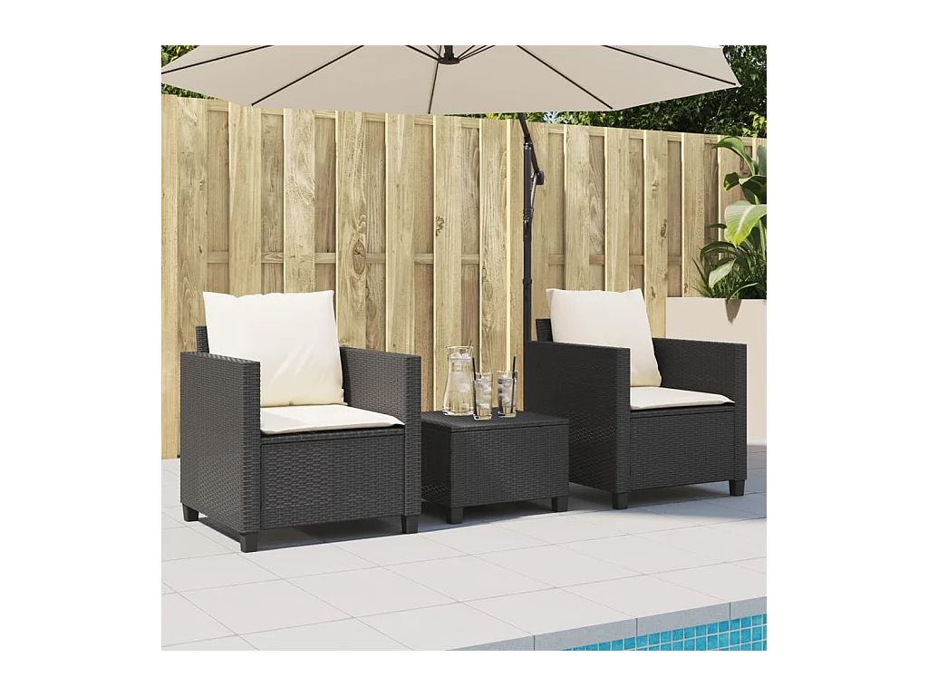3 pcs conjunto de bistrô com almofadões vime PE preto PT788335