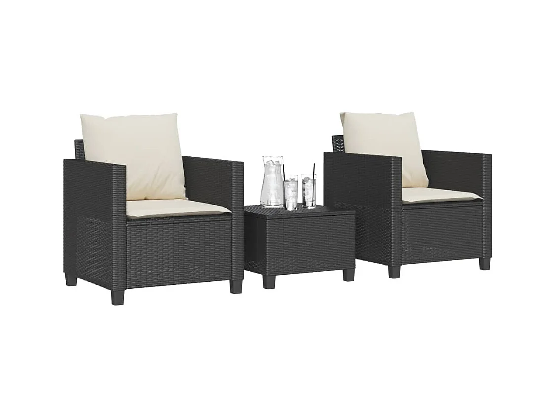 Ensemble de bistro 3 pcs avec coussins noir résine tressée FR11725