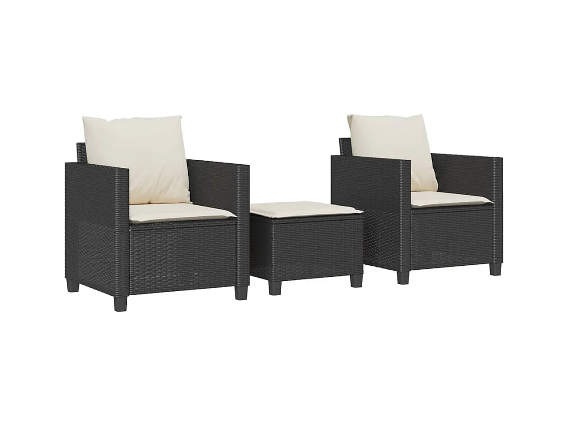 Ensemble de bistro 3 pcs avec coussins noir résine tressée FR11725