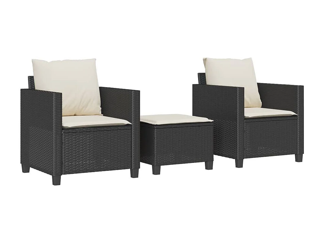 3 pcs conjunto de bistrô com almofadões vime PE preto PT788335