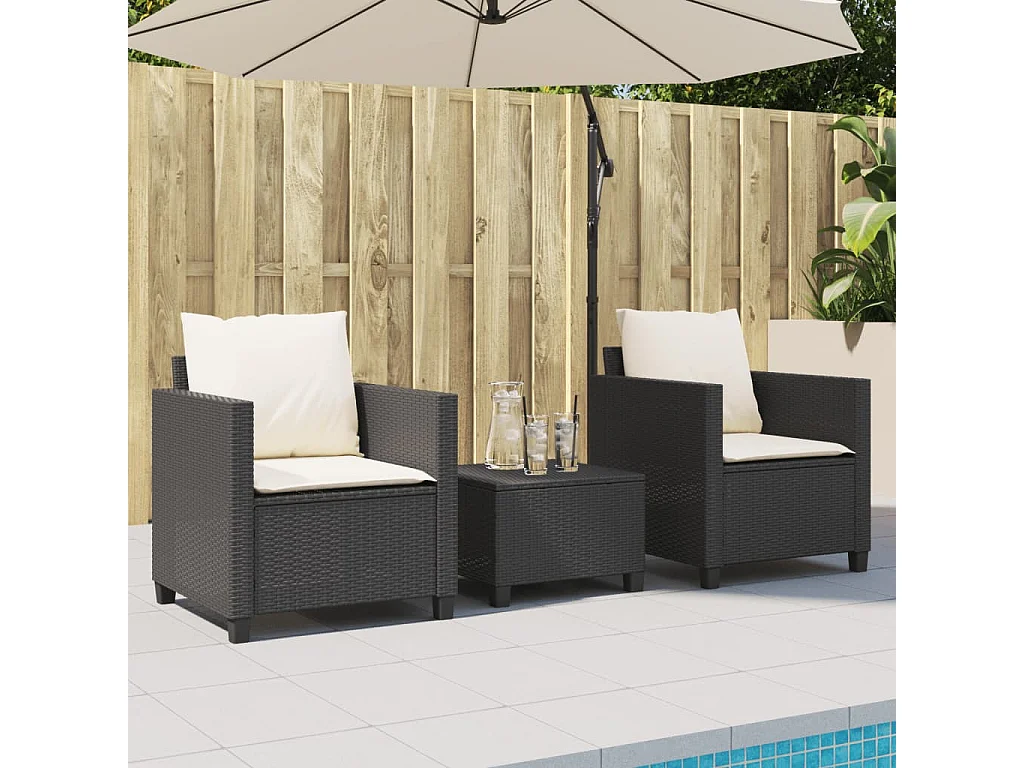 3 pcs conjunto de bistrô com almofadões vime PE preto PT788335