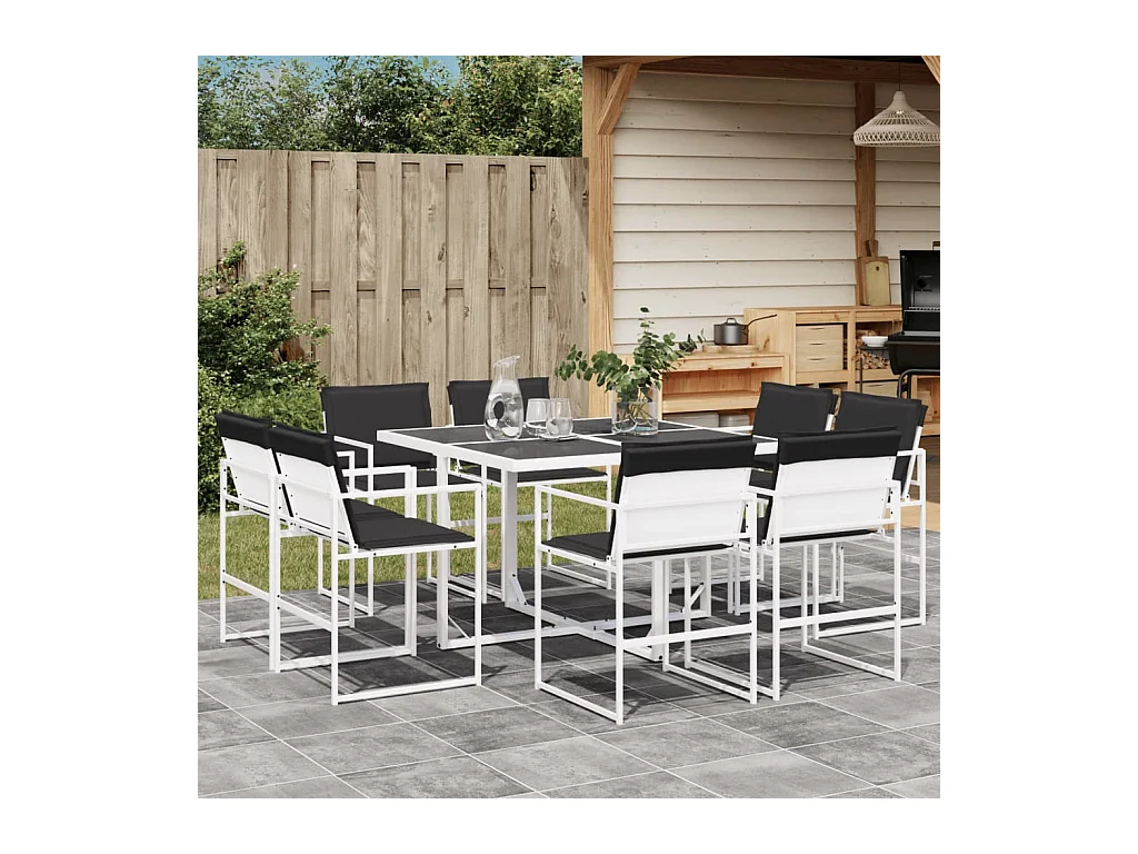 Ensemble à manger de jardin avec coussins 9 pcs blanc textilène FR95316