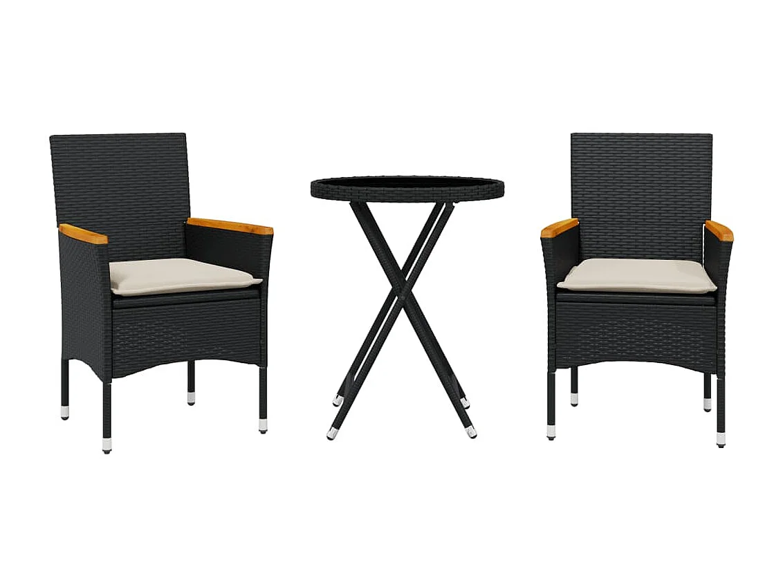 Ensemble de bistro avec coussins 3pcs noir résine tressée verre FR43210