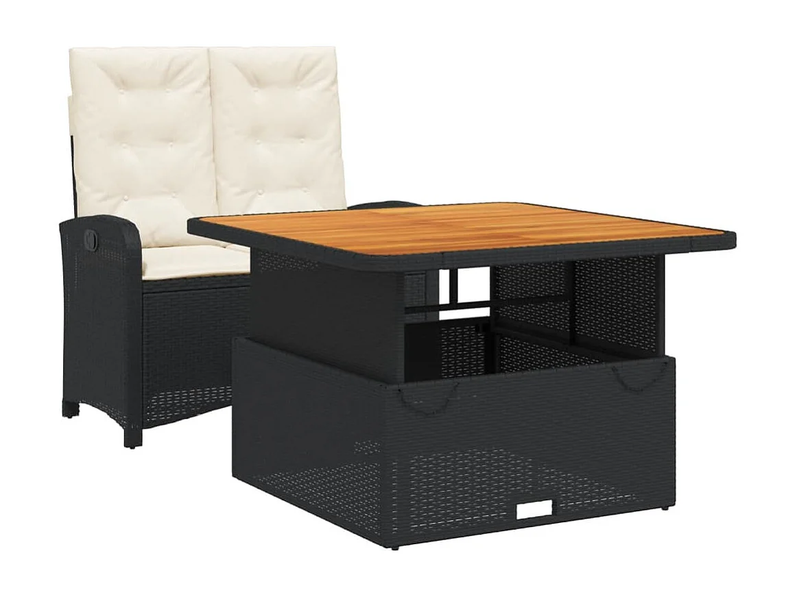 2-delige Tuinset met kussens poly rattan zwart BE917193