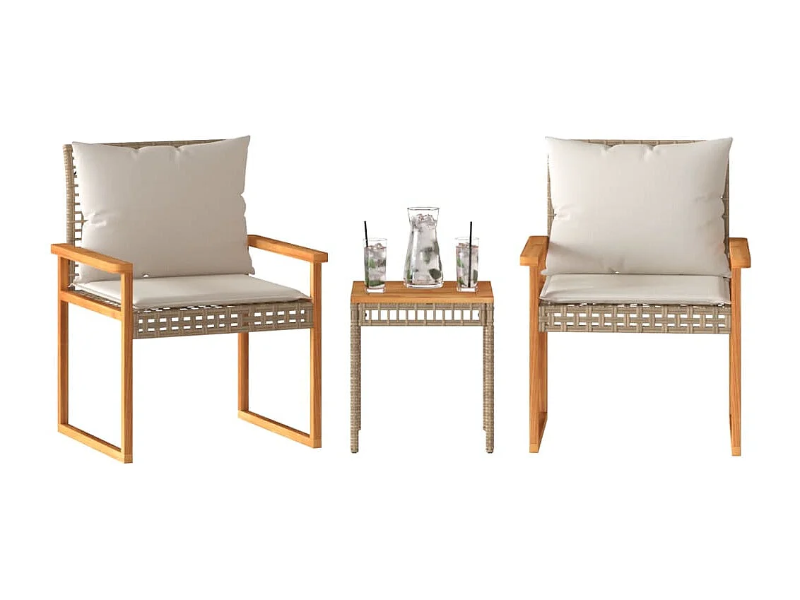 Ensemble de bistro et coussins 3 pcs mélange beige rotin acacia FR12766