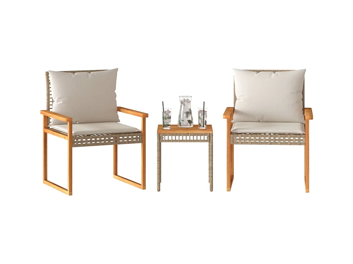 Ensemble de bistro et coussins 3 pcs mélange beige rotin acacia FR12766