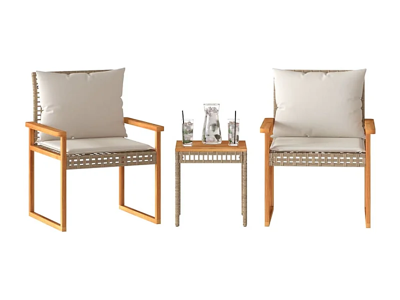 Ensemble de bistro et coussins 3 pcs mélange beige rotin acacia FR12766