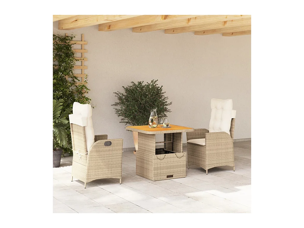 Ensemble à manger de jardin et coussins 3 pcs Beige poly rotin FR79759