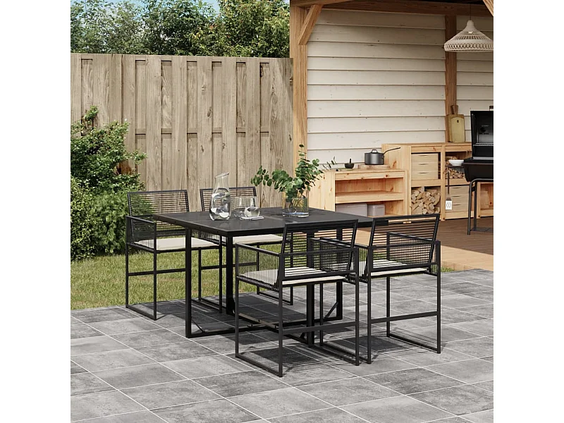 Ensemble à manger de jardin coussins 5pcs noir résine tressée FR27877