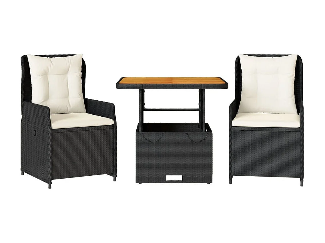 Ensemble de bistro 3 pcs avec coussins noir résine tressée FR73124